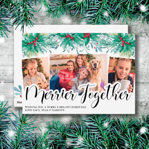 Holly Mistletoe 3 Photo Merrier Together Script Julkort