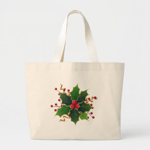 Holly Mistletoe Christmas Jumbo Tote Bag Tygkasse