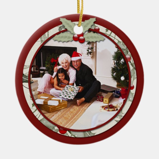 Holly Mistletoe Foto från vårt hus till er | Julgransprydnad Keramik (Framsidan)