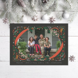Holly Mistletoe Illustrated Ram-julfoto Julkort