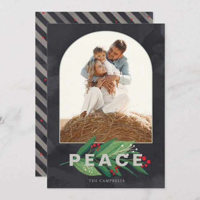 Holly Modern Arch Navy Rand Anpassningsbar Photo H Julkort (Fram/baksida)