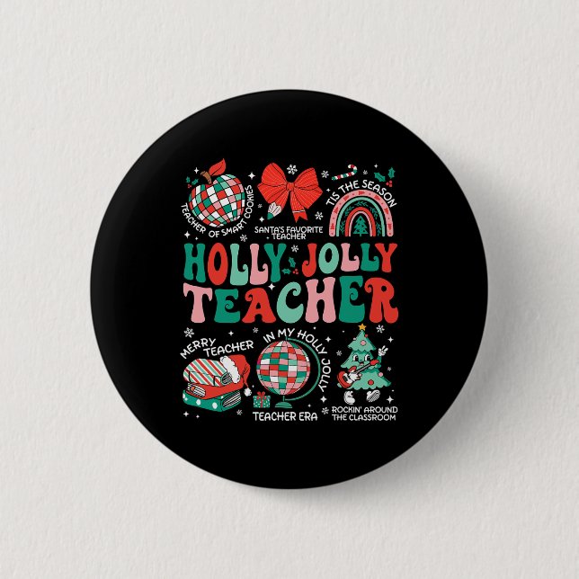Holly N Jolly Teacher jul Coquette Bow Retro Knapp (Framsida)