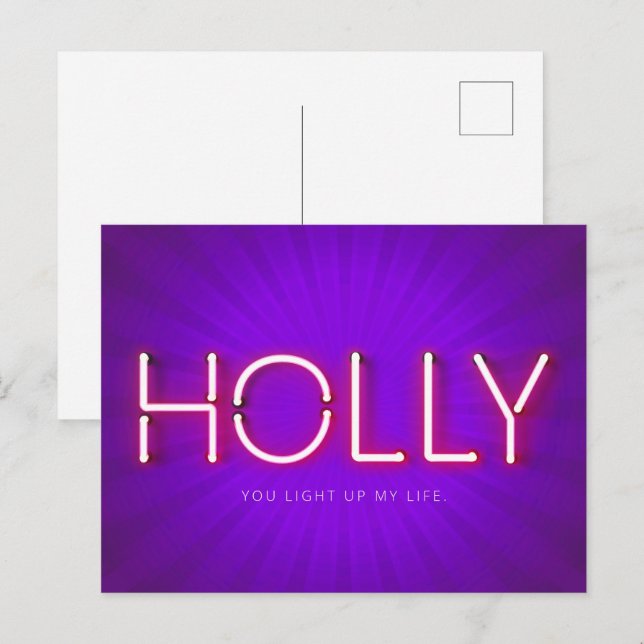 Holly namn i glansande neon ljus vykort (Fram/baksida)