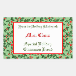 Holly och Berries Editable Baking Sticker på Sage Rektangulärt Klistermärke