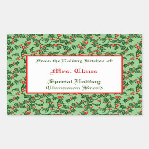 Holly och Berries Editable Baking Sticker på Sage Rektangulärt Klistermärke