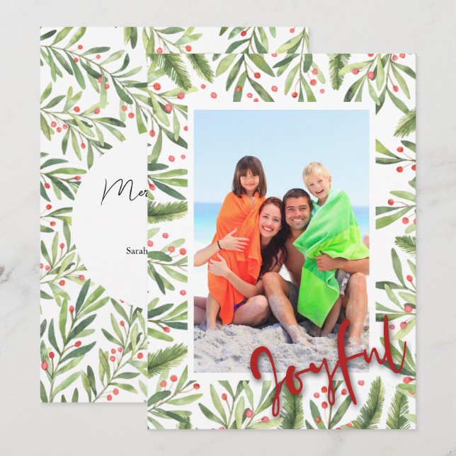 Holly och Berries Glatta julfoto Julkort (Fram/baksida)