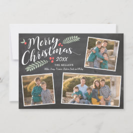 Holly och Berries God jul Three Photo Julkort