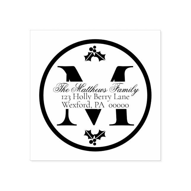 Holly och Berries Helgdag Monogram Stämpel (Tryck)