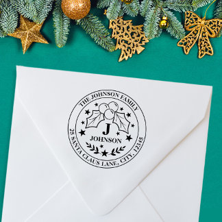 Holly och Berries jul Monogram + Adress Stämpel