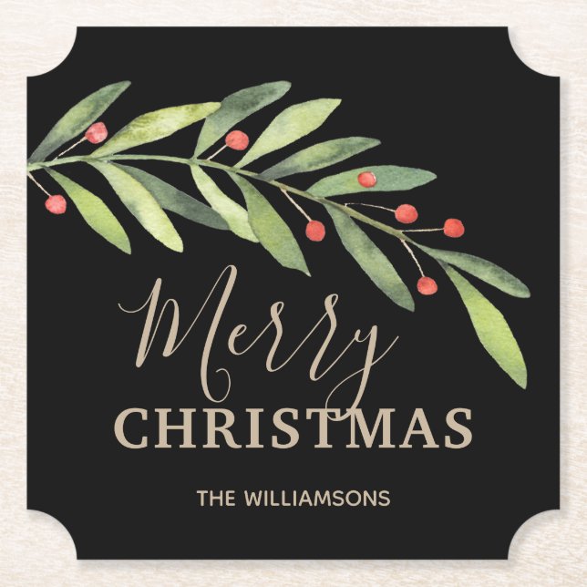 Holly och Berries på Black God jul Underlägg Papper (Framsida)