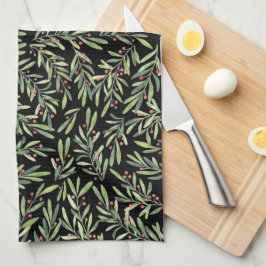 Holly och Berries på den svarta Helgdag jul Kökshandduk