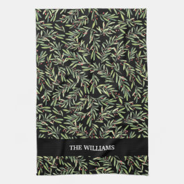 Holly och Berries på den svarta Helgdag jul Kökshandduk