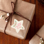 Holly och Berries på Elfenbenskustens julafton Hel Stjärnformat Klistermärke<br><div class="desc">Personlig helgdag jul STAR-klistermärken med en snyggt, modern vattenfärg av grönt och röda bär på blek elfenben rand med hälsning och information i chic. Klicka på knappen PERSONALIZE och sedan Anpassa ytterligare länk för att ordna, lägga till eller ta bort text. Ändra typsnitt och färg. **ALLA STICKER FORMER är redan...</div>