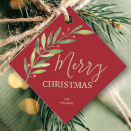 Holly och Berries på Red God jul Square Gåvor Etiketter