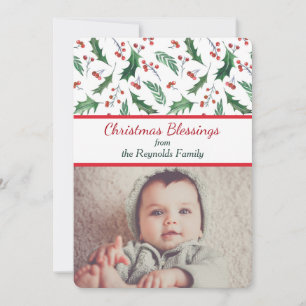 Holly och Berries Two Photo Template Helgdag Card Julkort