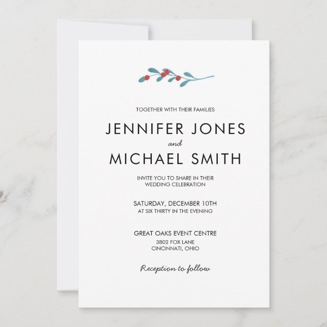 Holly och Berries Winter Wedding bjudande Inbjudningar (Framsida)