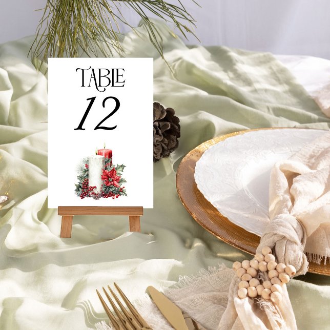 Holly och Candle Winter Wedding Bordsnummer (Table Number from the Holly Bells Wedding Collection by Darling and May)