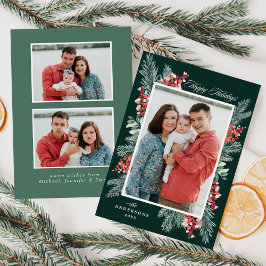 Holly och Evergreen Glad helg 3 Photo Julkort