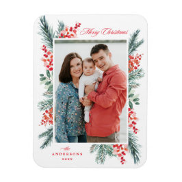 Holly och Evergreen God jul Photo Magnet