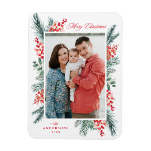 Holly och Evergreen God jul Photo Magnet