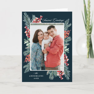 Holly och Evergreen Season Greetings 2 Photo Helgkort