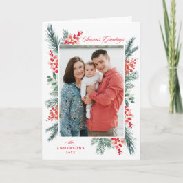 Holly och Evergreen Season Greetings 2 Photo Helgkort