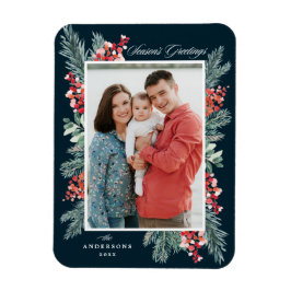 Holly och Evergreen Season Greetings Photo Magnet