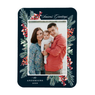 Holly och Evergreen Season Greetings Photo Magnet