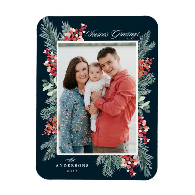 Holly och Evergreen Season Greetings Photo Magnet (Vertikal)
