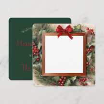 Holly och Fir Photo Ram julkort