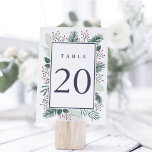Holly och Gräs Bordsnummer Card<br><div class="desc">Vintrerkortet har ett midnattblått gräns med chic botaniska vintrar som går ut i kant,  inklusive jägare grönt gräs boughs,  sage grönt löv och ljusröda bär. Utformningen upprepas på baksidan. Koordinerar vår bröllopsssvit för Holly och Gräs.</div>