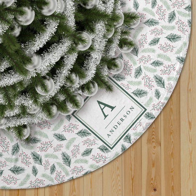 Holly och Gräs | Monogrammet Julgransmatta Borstad Polyester (Skapare uppladdad)