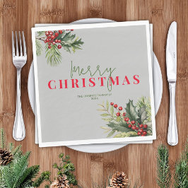 Holly och Gräs på Grått jul Party Pappersservett