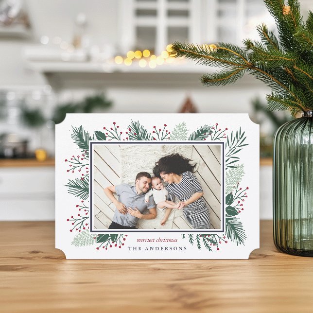 Holly och Gräs | Vågrät Helgdag Photo Julkort (Skapare uppladdad)
