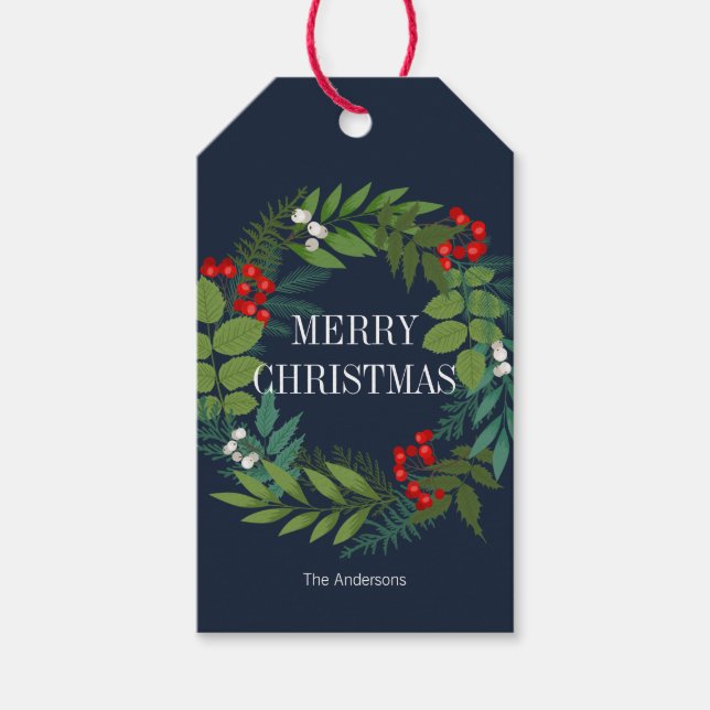 Holly och Greenery God jul Helgdag Presentetikett (Framsidan)