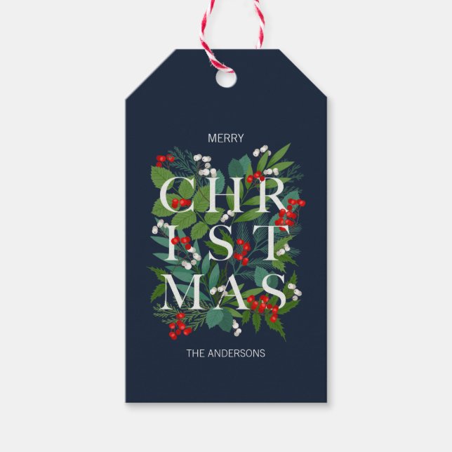 Holly och Greenery God jul Helgdag Presentetikett (Framsidan)