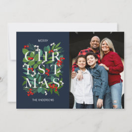 Holly och Greenery God jul Photo Julkort