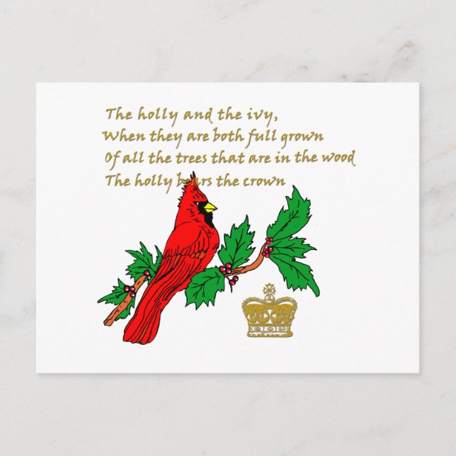 Holly och Ivy Illustrated on Apparel & Gifts Vykort (Framsida)