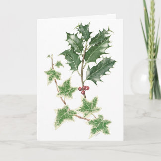 Holly och Ivy Sprigs i botaniskt julkort Helgkort