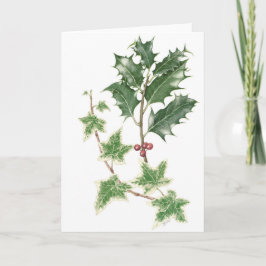 Holly och Ivy Sprigs i botaniskt vattenfärg Helgkort