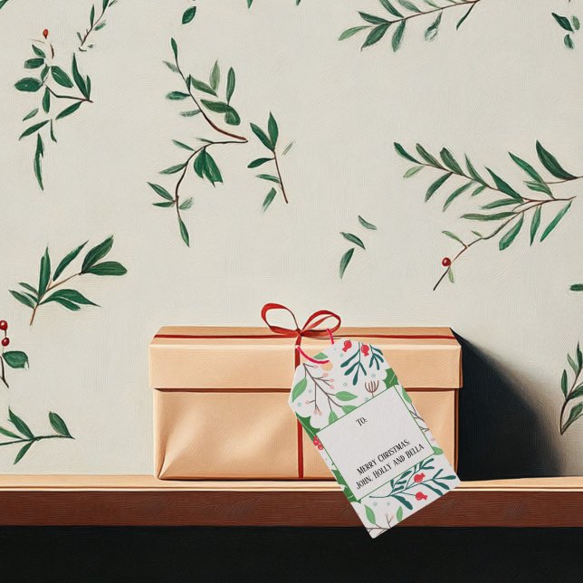 Holly och Joy-foto Presentetikett (Holly Berry Christmas Gift Tag)