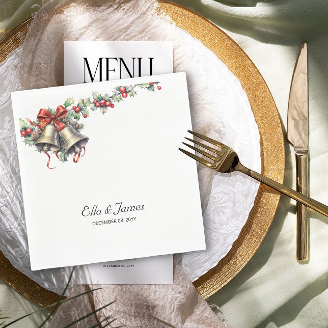 Holly och Klockor Personlig Winter Wedding Pappersservett (Wedding Napkins from the Holly Bells Wedding Collection by Darling and May)