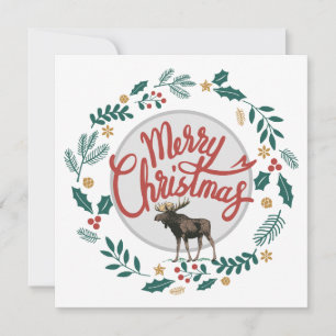 Holly och Löv Circle Moose jul-Helgdag Card Julkort