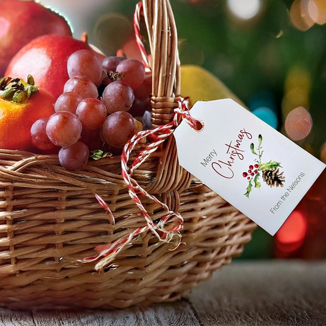 Holly och pinekon personlig presentetikett (Skapare uppladdad)