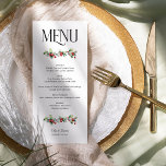 Holly och Red Berries Winter Wedding Meny<br><div class="desc">Vinterbröllopsmeny med fullt redigerbara middagar kurser och menyalternativ. Utformningen har elegant-typografi och grenar av holly med röda bär. Om du vill samordna inbjudningar,  kontorsprogram och evenemangsdekoder kan du bläddra i samlingen Holly Klockor Bröllop eller meddela mig om du vill lägga till ytterligare objekt.</div>