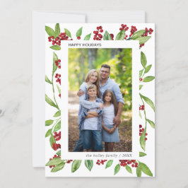 Holly och Watercolor Greenery Photo Helgdag Card Inbjudningar