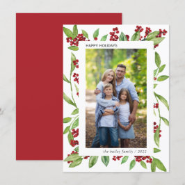 Holly och Watercolor Greenery Photo Helgdag Card Inbjudningar