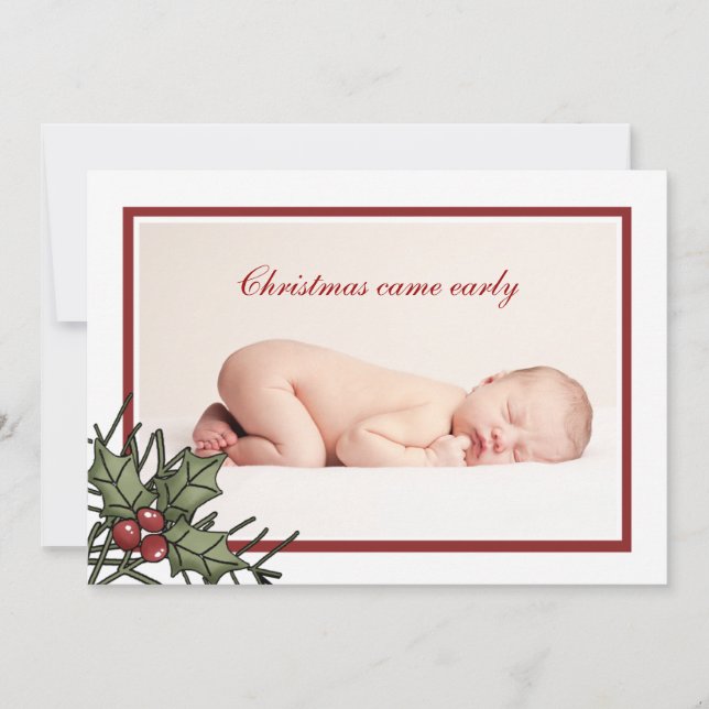 Holly Photo Birth Announcement Julkort (Framsida)