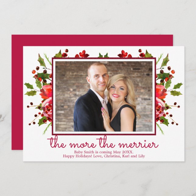 Holly Photo Jul Gravid annons Cards Inbjudningar (Fram/baksida)