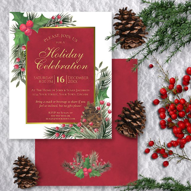 Holly & Pine BUDGET Julfest Invitation (In Situ with Pine & Berries)